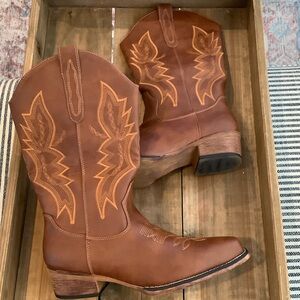 IUV Women’s Brown Country Western Mid Calf Embroidered Pull On Cowboy Boots 9.5